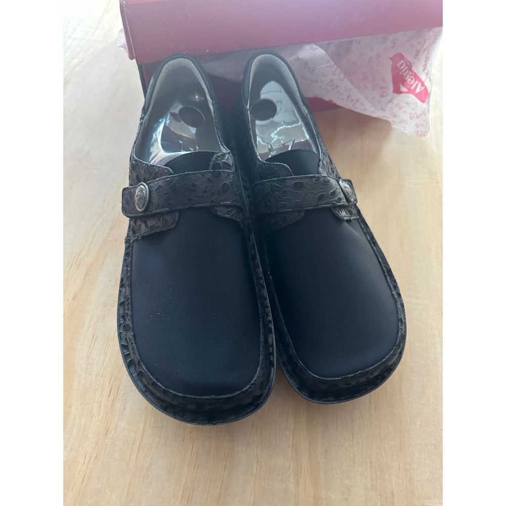 Alegria PG Lite Black Floral Leather Slip On Clogs Shoes 41 Womens Comfort 10.5